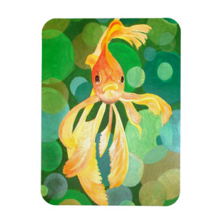 Vermilion Goldfish Swimming In Green Bubbles Magnet