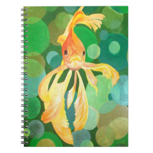 Vermilion Goldfish Swimming In Green Bubbles Notebook