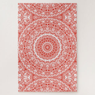 Vermilion Mandala Red Kaleidoscope Design Jigsaw Puzzle