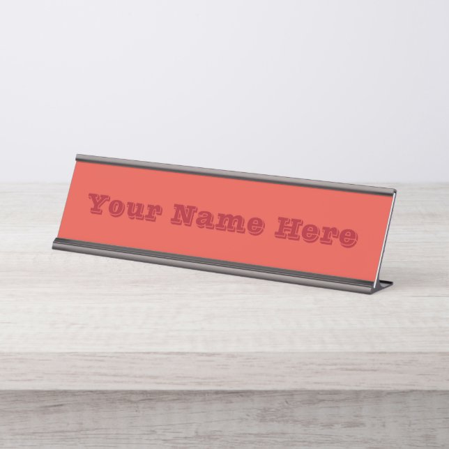 Vermilion Red Autumn Fall Season Solid Colour Desk Name Plate (Front)