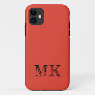 Vermilion Solid Colour Modern Minimal Initial iPhone 11 Case