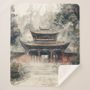 Vermilion Temple Gate Watercolor Ink (1) Sherpa Blanket