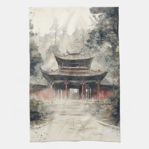 Vermilion Temple Gate Watercolor Ink (1) Tea Towel