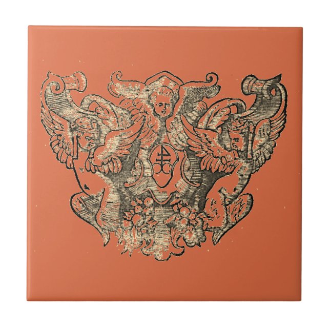Vermillion – Angels – Coat of arms Emblem baroque Tile (Front)