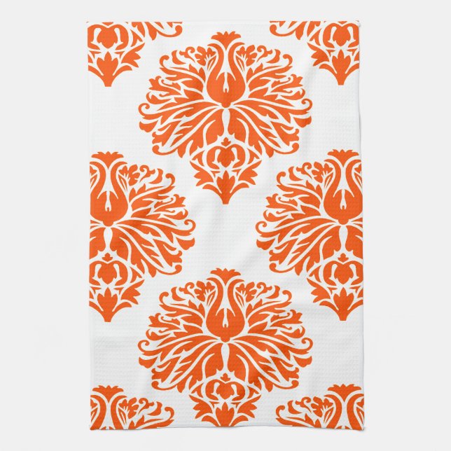 Vermillion Elegant Damask Tea Towel (Vertical)