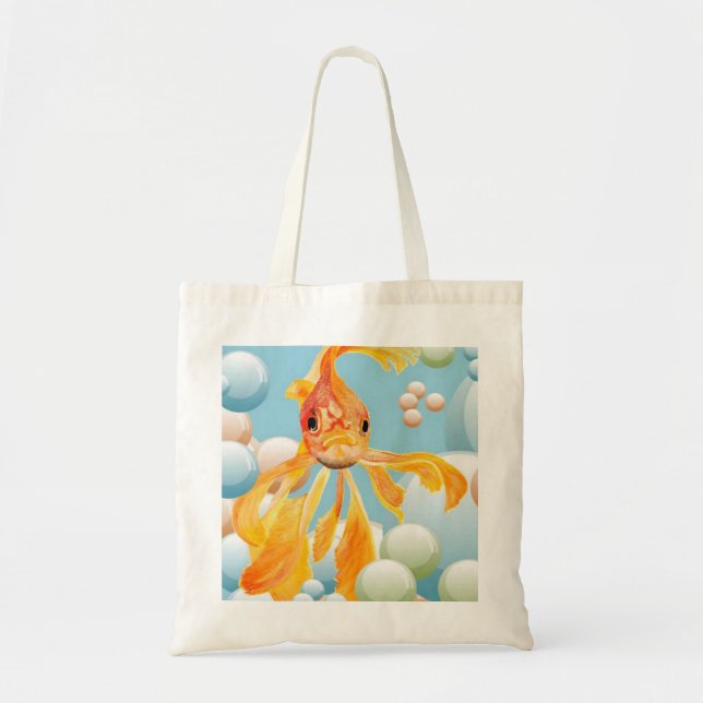 Vermillion Goldfish Blowing Bubbles Tote Bag (Front)