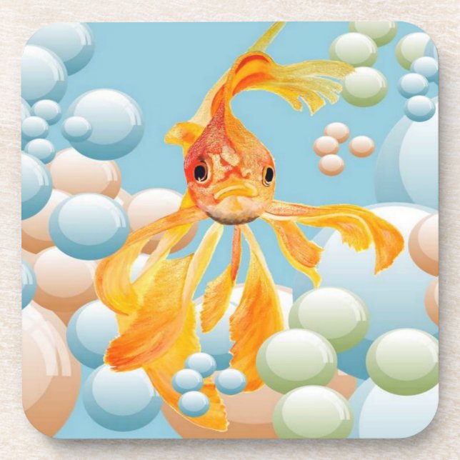 Vermillion Goldfish In Pastel Bubble Water Coaster (Front)