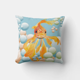 Vermillion Goldfish In Pastel Bubble Water Cushion