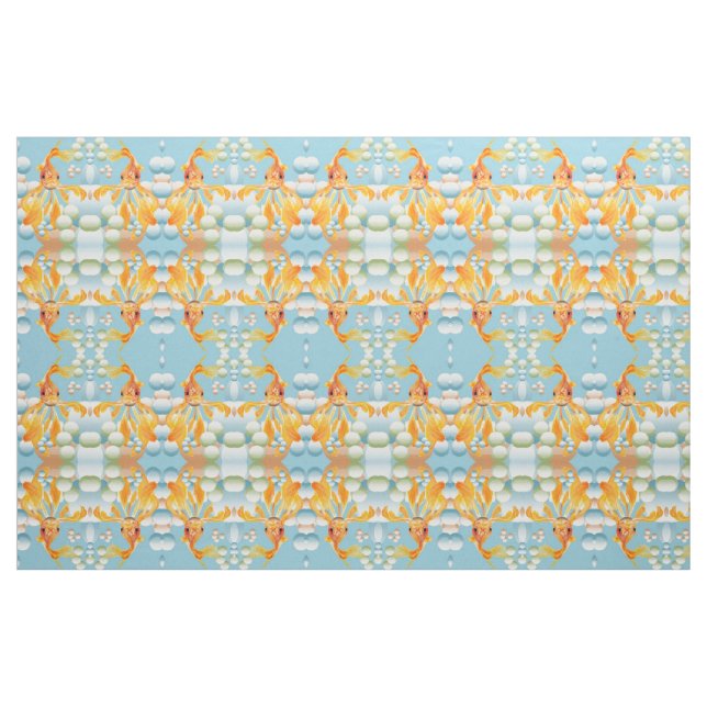 Vermillion Goldfish In Pastel Bubble Water Fabric (Fat Quarter)