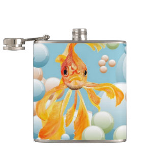 Vermillion Goldfish In Pastel Bubble Water Hip Flask