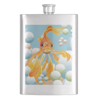 Vermillion Goldfish In Pastel Bubble Water Hip Flask