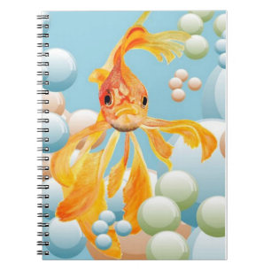 Vermillion Goldfish In Pastel Bubble Water Notebook