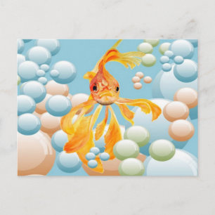 Vermillion Goldfish In Pastel Bubble Water Postcard