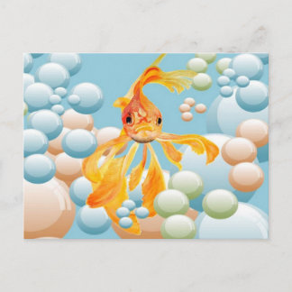 Vermillion Goldfish In Pastel Bubble Water Postcard