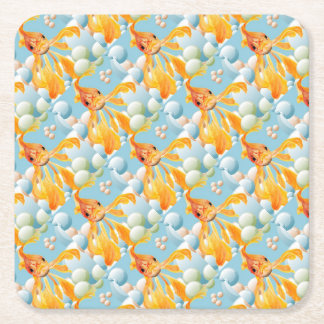 Vermillion Goldfish In Pastel Bubble Water Square Paper Coaster