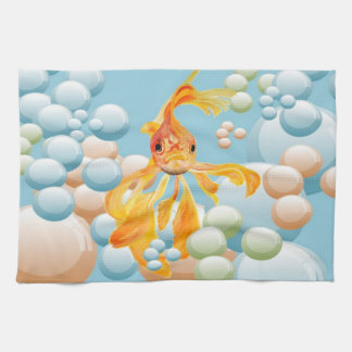 Vermillion Goldfish In Pastel Bubble Water Tea Towel