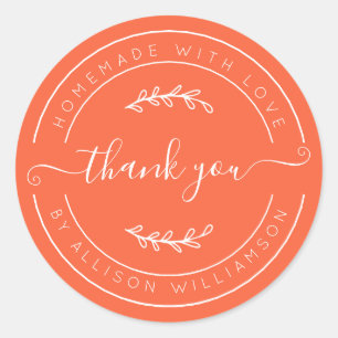 Vermillion Orange Homemade Thank You Label