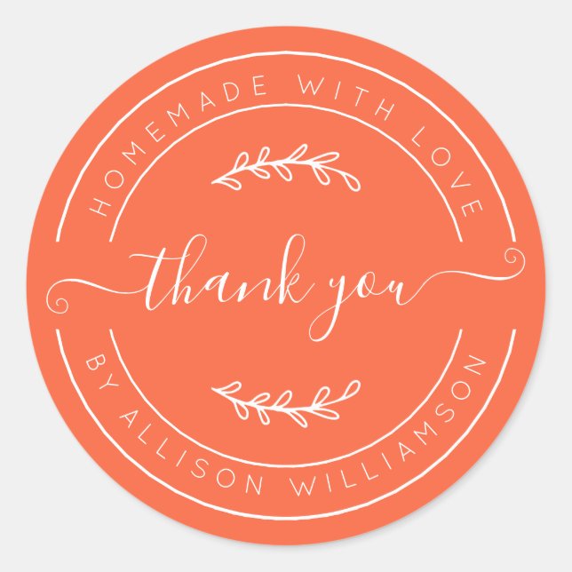 Vermillion Orange Homemade Thank You Label (Front)