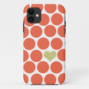 Vermillion Orange Polka Dots Glitter Heart iPhone iPhone 11 Case