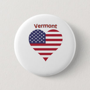 Vermont American Flag Heart 6 Cm Round Badge