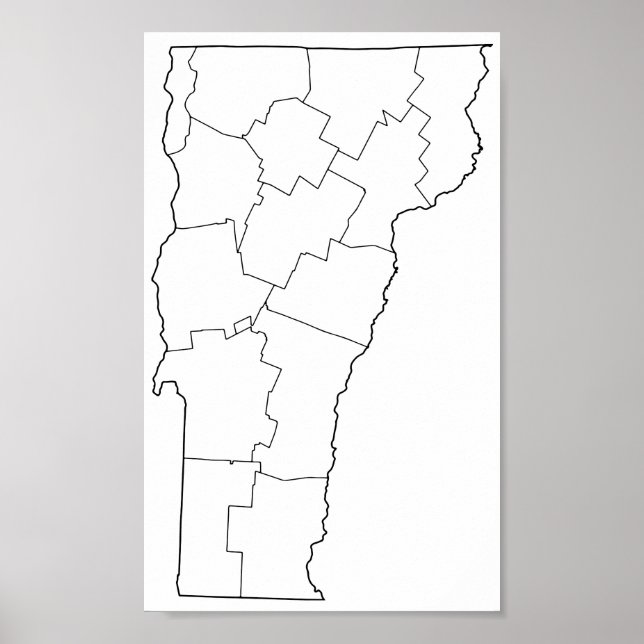 Vermont Counties Blank Outline Map Poster (Front)
