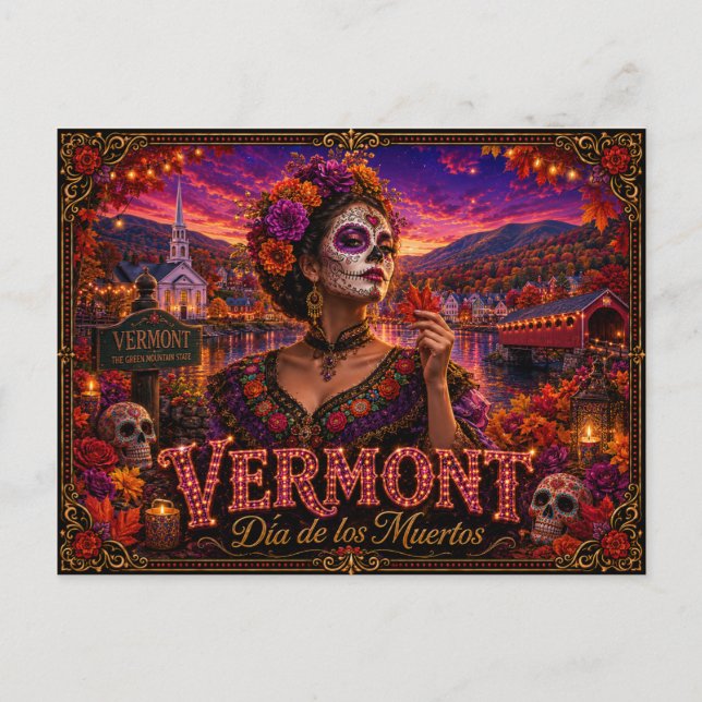 Vermont Día de los Muertos Retro Postcard (Front)