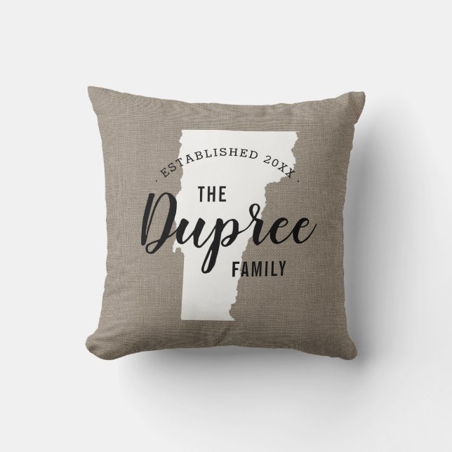 Vermont Family Monogram State Throw Pillow (Front)