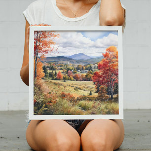 Vermont Farm Life Autumn Scenery Watercolor Art Poster
