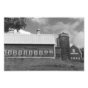 Vermont Farm Woodstock VT Red Barn Black and White Photo Print