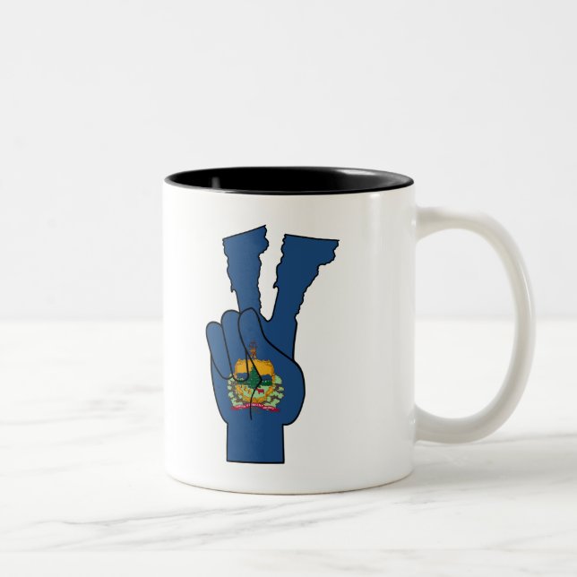 Vermont Flag Peace Sign Two-Tone Coffee Mug (Right)