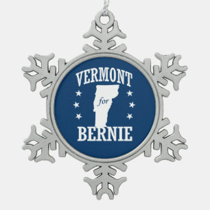 VERMONT FOR BERNIE SNOWFLAKE PEWTER CHRISTMAS ORNAMENT
