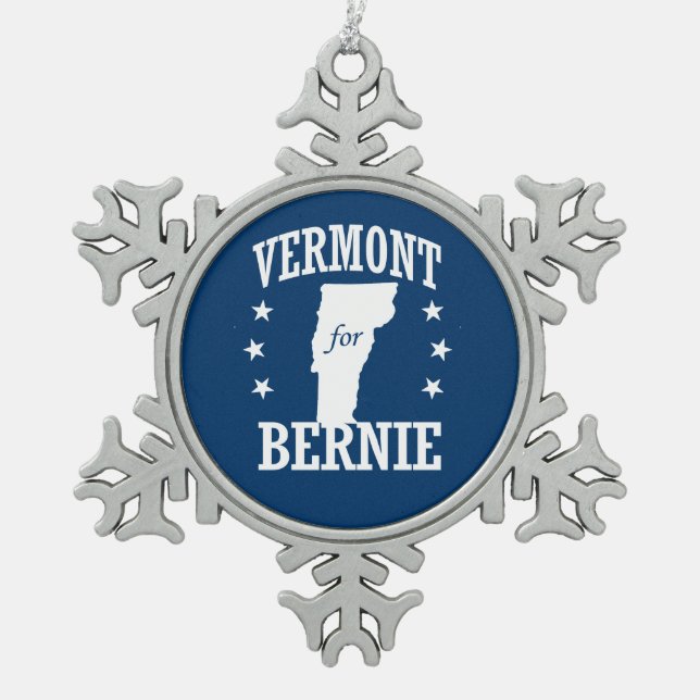 VERMONT FOR BERNIE SNOWFLAKE PEWTER CHRISTMAS ORNAMENT (Front)