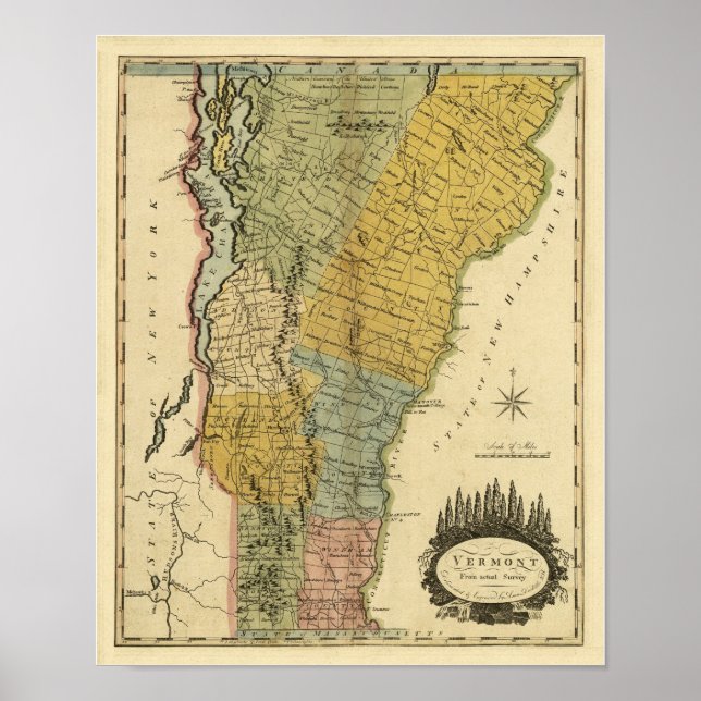 Vermont, from actual Survey - Vintage 1814 Map Poster (Front)