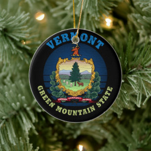 VERMONT GREEN MOUNTAIN STATE FLAG CERAMIC TREE DECORATION