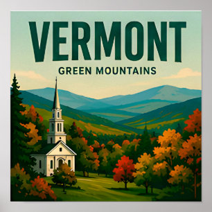 Vermont Green Mountains New England Travel Poster