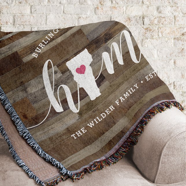 Vermont Home State Personalized Rustic Wood Look Throw Blanket (Creator Uploaded)