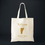 Vermont Map Wedding Welcome Bag, Gold Tote Bag<br><div class="desc">Wedding weekend welcome gift bag for out of town guests to your wedding,  featuring image of Vermont,  with heart you may place at the precise location. Fill tote with your favourite goodies.</div>