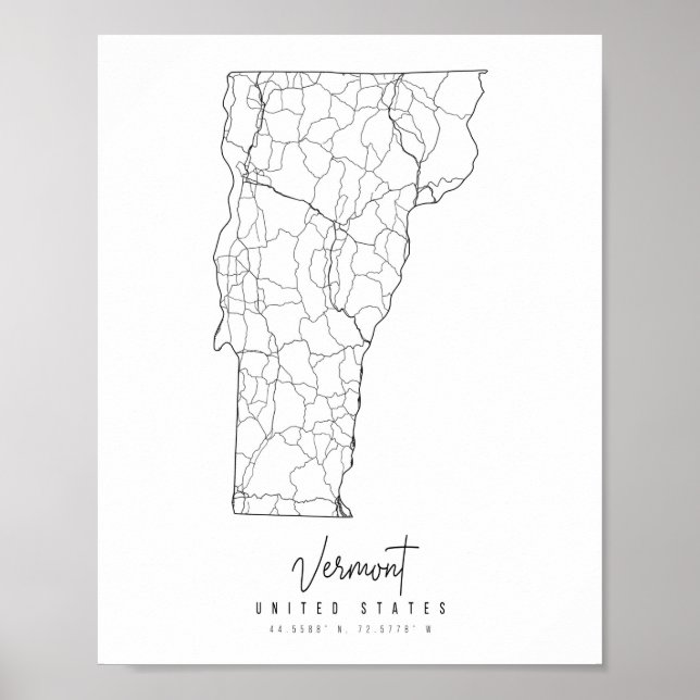 Vermont Minimal Street Map Poster (Front)