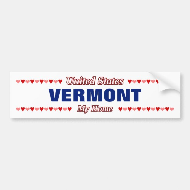 VERMONT - My Home - United States; Hearts Bumper Sticker (Front)
