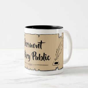 Vermont Notary Public Scroll Feather Quill Two-Tone Coffee Mug