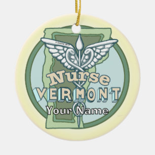 Vermont Nurse Caduceus Ceramic Tree Decoration