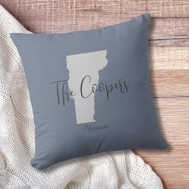 Vermont Outline Throw Pillow (Show pride for your state and personalize it!  "love makes this house a home in <your state>")