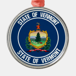Vermont Round Emblem Metal Tree Decoration
