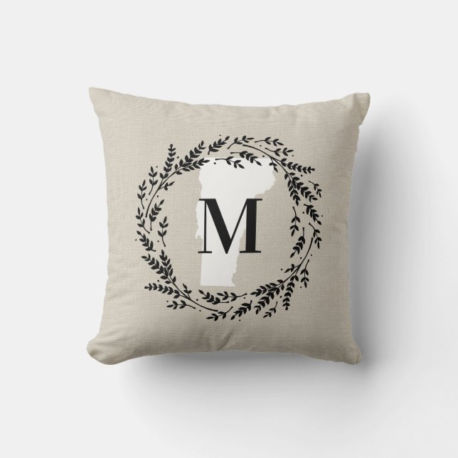 Vermont Rustic Wreath Monogram Throw Pillow (Front)