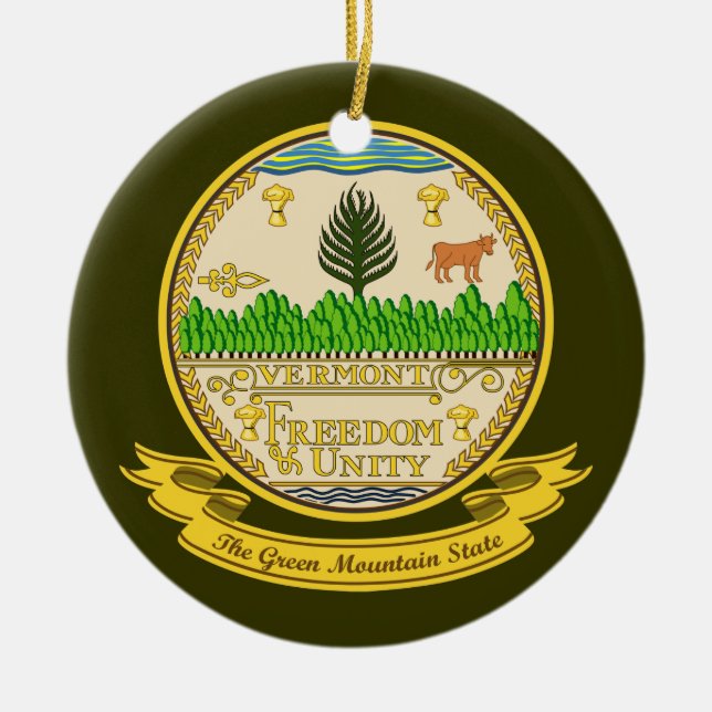 Vermont Seal Ceramic Tree Decoration (Front)