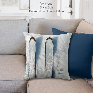 Vermont Snow Skis Throw Pillow