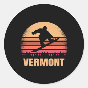 Vermont Snowboarding Vintage Vt Snow Boarder Retro Classic Round Sticker