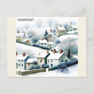 Vermont Snowy Winter Village Travel Illustration Postcard
