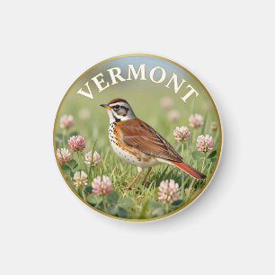 Vermont State Bird Hermit Thrush & Red Clover Magnet