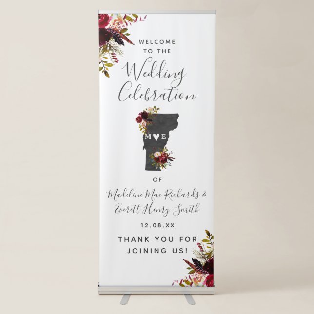Vermont State Destination Rustic Wedding Welcome Retractable Banner (Front)